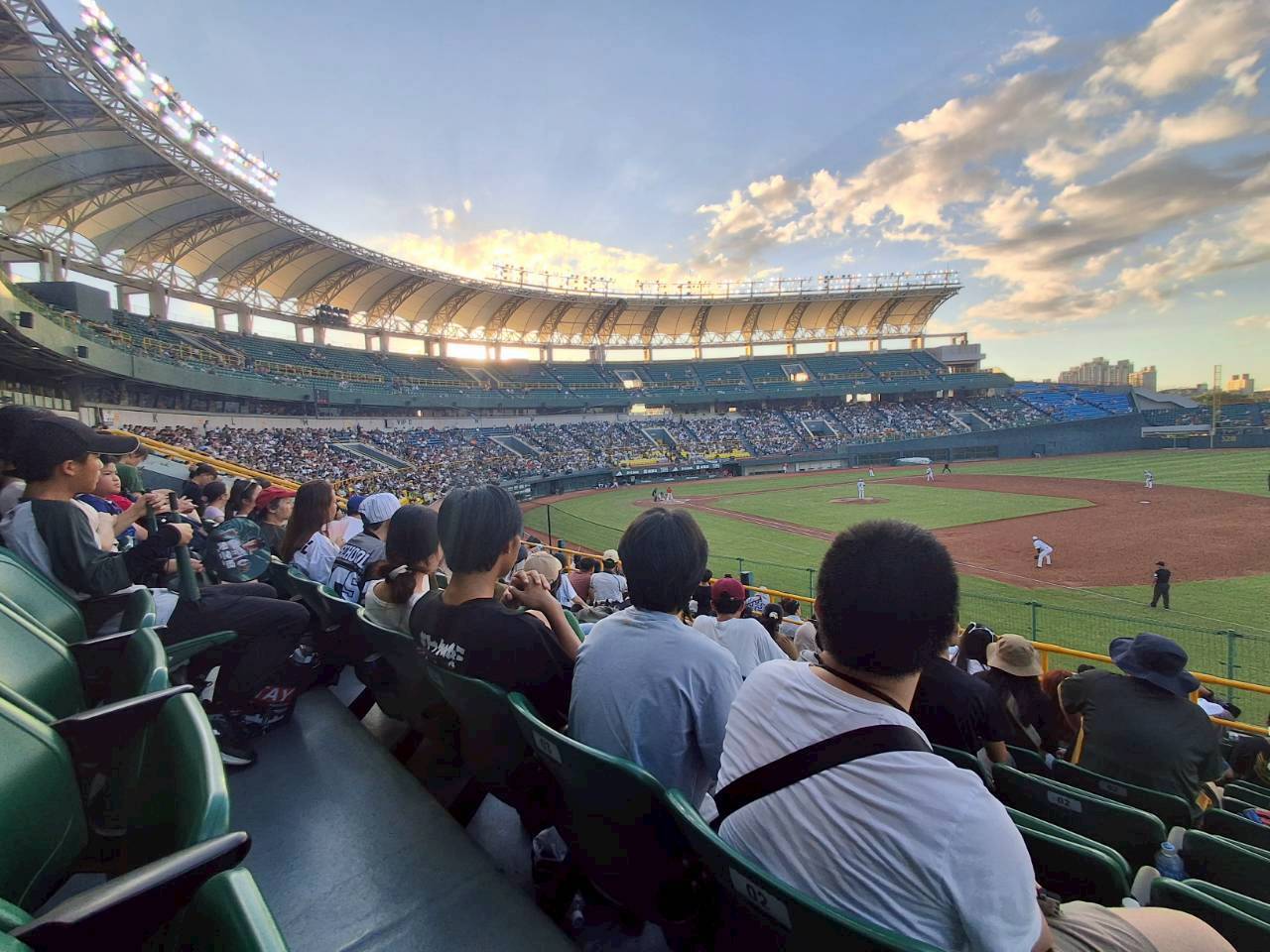 Baseball game and sunset at Chengcing Lake Baseball Stadium